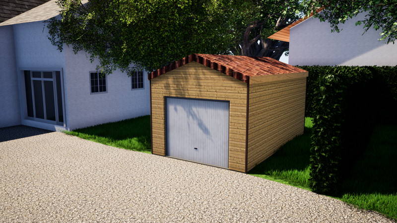 Garage en ossature bois, toit en tuile double pentes, 21m²_ 6200€ ttc