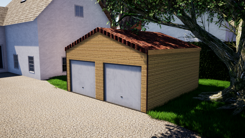 Garage en ossature bois, toit en tuile double pentes, double porte, 36m²_ 9250€ ttc